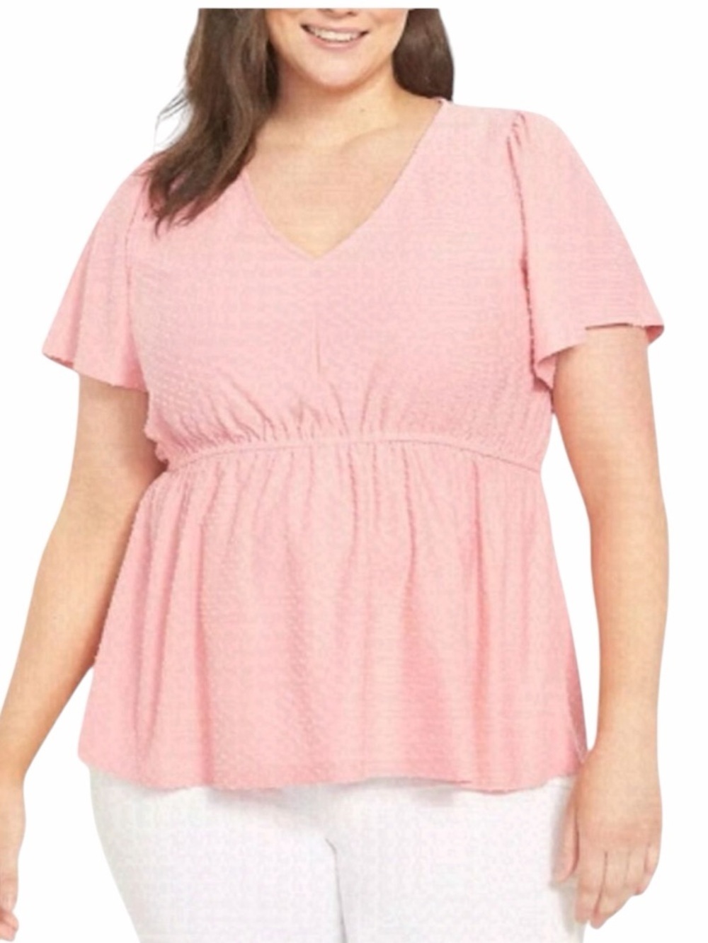 ✨3/$21✨ Lane Bryant Peony Swing Flutter-Sleeve Clip Dot Babydoll Top Size 14/16